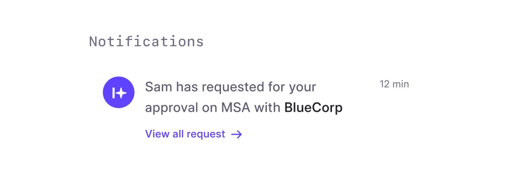 HyperStart contract approval notification showing a request for MSA approval