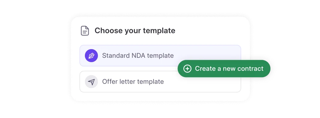 HyperStart contract template selection screen for creating a new contract workflow